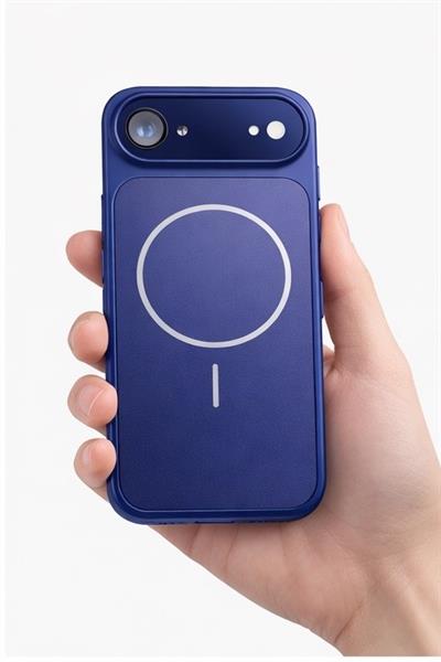 İPhone 17 Air Uyumlu İPhone 17 Pro Max Görünümlü Magsafeli Kamera Kamera Lensli Kılıf Mavi