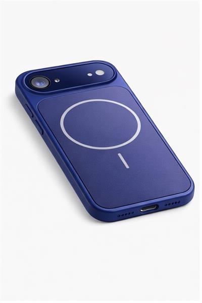 İPhone 17 Air Uyumlu İPhone 17 Pro Max Görünümlü Magsafeli Kamera Kamera Lensli Kılıf Mavi
