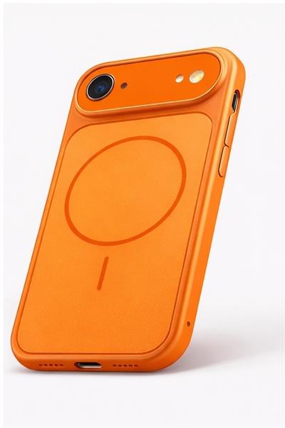 İPhone 17 Air Uyumlu İPhone 17 Pro Max Görünümlü Magsafeli Kamera Kamera Lensli Kılıf Turuncu