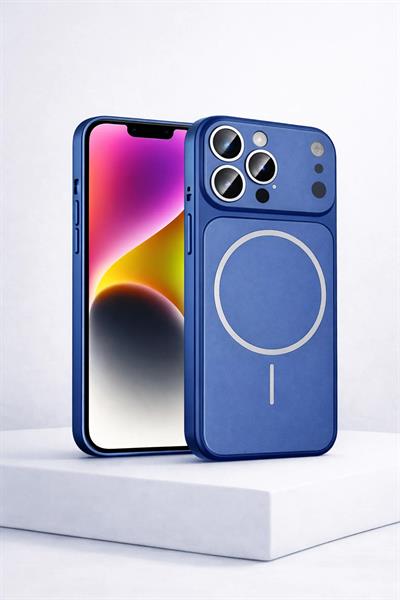 İPhone 17 Pro Max Uyumlu İPhone 17 Pro Max Görünümlü Magsafeli Kamera Kamera Lensli Kılıf Mavi