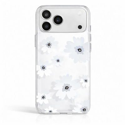 İPhone 17 Pro Uyumlu Papatya Desenli Taş Çerçeveli Sert Şeffaf Kılıf