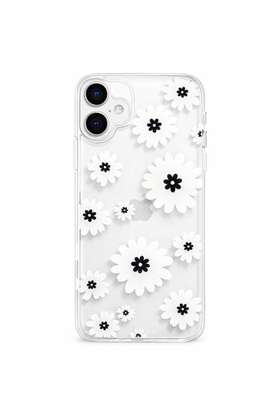 İPhone 17 Uyumlu Papatya Desenli Taş Çerçeveli Sert Şeffaf Kılıf