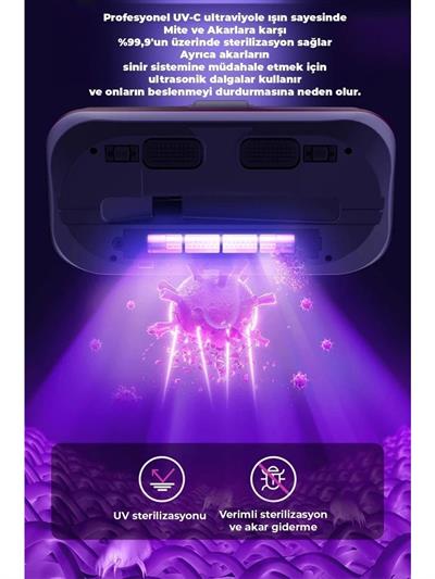 Kablosuz Mini Şarjlı Uv-C Işınlı Çarşaf - Koltuk - Tüy Temizleme El Gırgır Süpürgesi