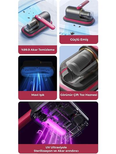 Kablosuz Mini Şarjlı Uv-C Işınlı Çarşaf - Koltuk - Tüy Temizleme El Gırgır Süpürgesi