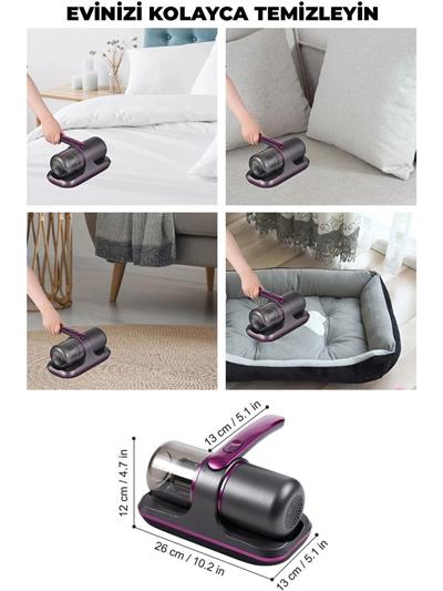 Kablosuz Mini Şarjlı Uv-C Işınlı Çarşaf - Koltuk - Tüy Temizleme El Gırgır Süpürgesi