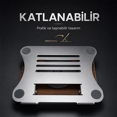Katlanabilir Alüminyum Laptop Yükseltici Stand – 10KG Taşıma, 360° Rotasyon, Soğutmalı Masaüstü Tutucu