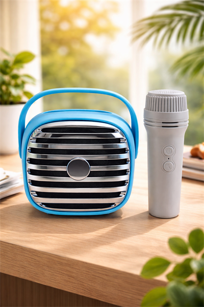 KTS-1943 Taşınabilir Karaoke Hoparlörü | Kablosuz Mikrofonlu | Bluetooth & USB Destekli Mavi