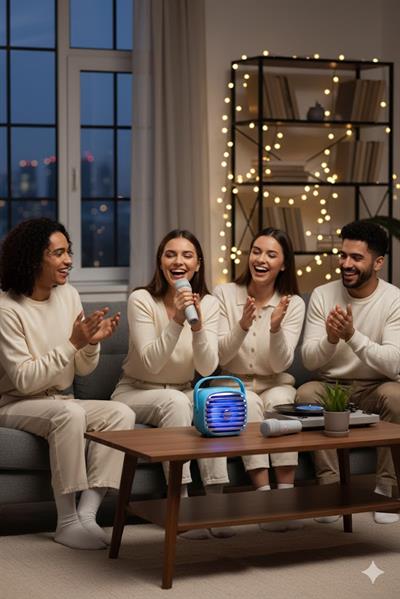 KTS-1943 Taşınabilir Karaoke Hoparlörü | Kablosuz Mikrofonlu | Bluetooth & USB Destekli Mavi