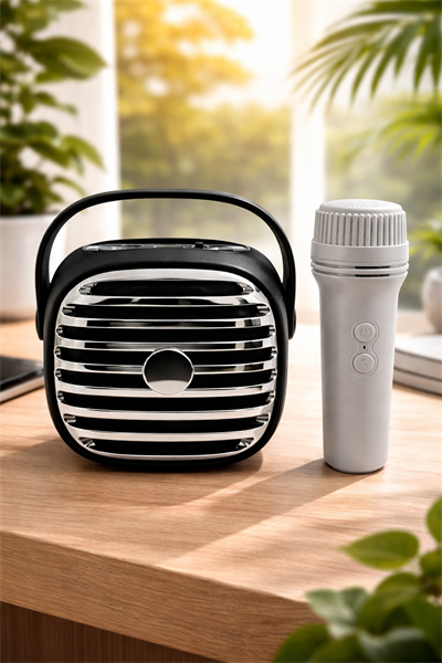 KTS-1943 Taşınabilir Karaoke Hoparlörü | Kablosuz Mikrofonlu | Bluetooth & USB Destekli Siyah