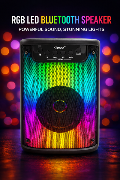 KTS-2043 Mikrofonlu RGB Işıklı Bluetooth Hoparlör – Güçlü Bass, USB/TF/AUX, FM Radyo