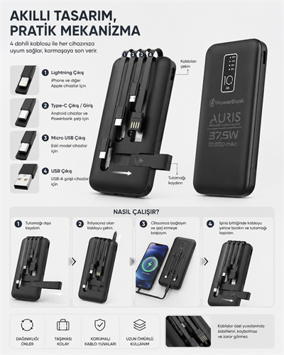 KP-17 10.000mAh Dijital Göstergeli Tüm Telefonlarla Uyumlu Powerbank