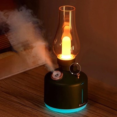 LA-0621 Gaz Lambası Görünümlü Gece Lambası 280ML Ayarlanabilir LED Işıklı Oda Kokusu Hava Nemlendirici Siyah