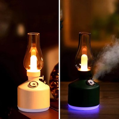 LA-0621 Gaz Lambası Görünümlü Gece Lambası 280ML Ayarlanabilir LED Işıklı Oda Kokusu Hava Nemlendirici Siyah