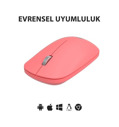 Lenovo Lecoo WS214 Sessiz Ergonomik Kablosuz Mouse – 2.4GHz Optik, USB Alıcılı, Hassas DPI, Ofis & Laptop Uyumlu (Pembe)