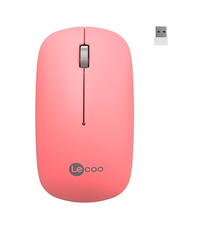 Lenovo Lecoo WS214 Sessiz Ergonomik Kablosuz Mouse – 2.4GHz Optik, USB Alıcılı, Hassas DPI, Ofis & Laptop Uyumlu (Pembe)