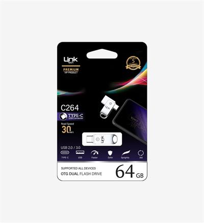 LinkTech C264 Premium Dual 30mb/s 64GB Tip-C USB OTG Flash Bellek