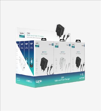 LinkTech C301 Strong 12W Micro USB Kablolu Hızlı Şarj Adaptörü Beyaz