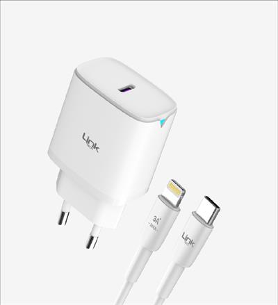 LinkTech C313 Safe Type-C Lightning Kablolu 30W Hızlı Şarj Adaptörü  