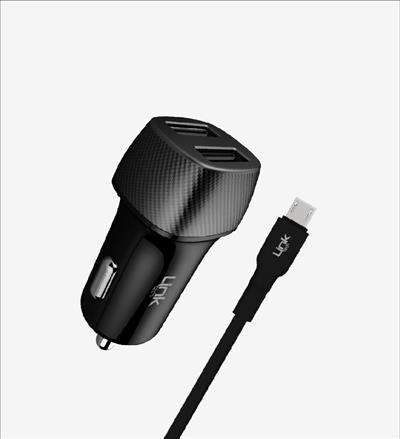 LinkTech C491 Safe Karbon Görünümlü Micro USB Kablolu 12W Araç Şarj Aleti