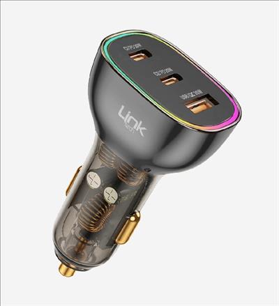 LinkTech C507 Şeffaf 80W (2X PD 20W + QC 30W) Type-C Lightning Kablolu Süper Hızlı Araç Şarj Cihazı 