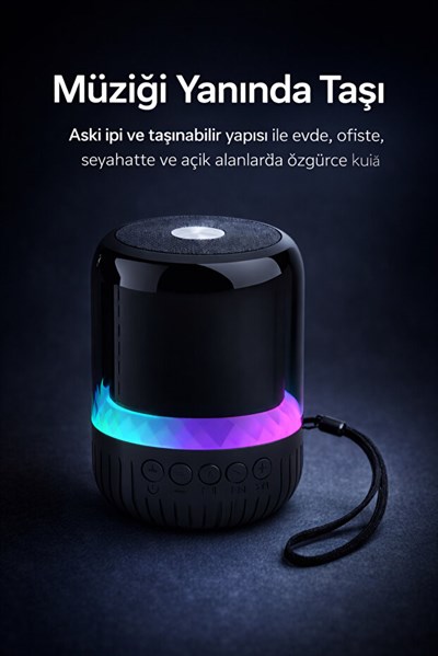MAX-102 Mini Taşınabilir Bluetooth Hoparlör LED Işıklı – USB & TF Kart Destekli