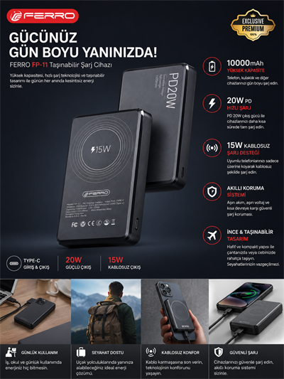 Mıknatıslı Kablosuz Hızlı Şarj Powerbank 10000