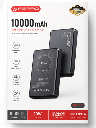 Mıknatıslı Kablosuz Hızlı Şarj Powerbank 10000