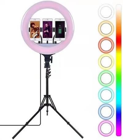 MJ18 RGB Led 18 inç Işıklı 3 Telefon Aynı Anda Tutan Tripod