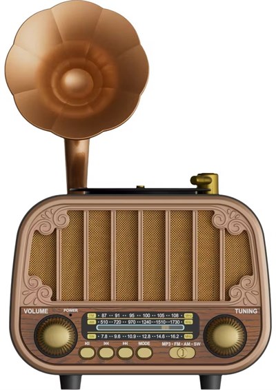 Nostaljik Gramofon Tasarımlı Bluetooth Hoparlör – 3 Bant Radyo, USB/TF Kart, AUX, Type-C | Retro Şıklık + Modern Ses Deneyimi (AÇIK KAHVERENGİ)