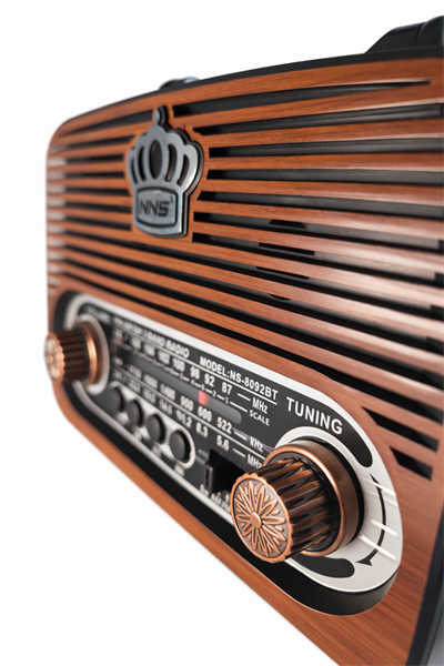 NS-8092BT Nostaljik Radyo Görünümlü Bluetooth,Hafıza Kartı,Usb Bellek,Aux Ve Radyo Destekli Hoparlör Açık Ahşap