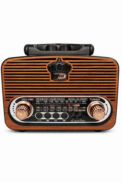 NS-8092BT Nostaljik Radyo Görünümlü Bluetooth,Hafıza Kartı,Usb Bellek,Aux Ve Radyo Destekli Hoparlör Açık Ahşap