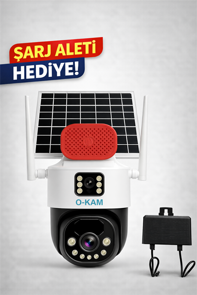 O-KAM 7015 WİFİ Solar 10X OPTİK ZOOM Çift Lens Sirenli 6MP Gece Görüşlü Güvenlik Kamerası