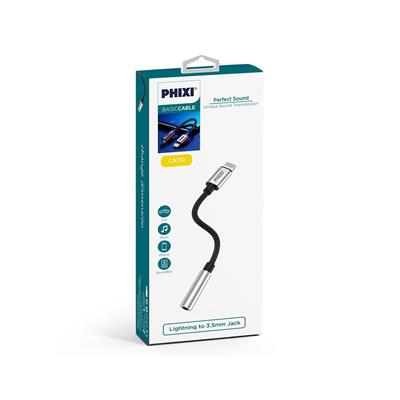 Phixi Basic CA110 Metal Başlıklı Örgü Kablo Lightning to 3.5mm Jack Çevirici