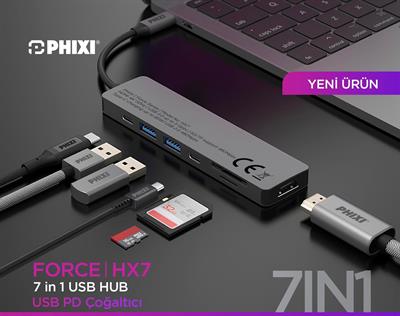 PHİXİ HX7 Force 7 in 1 USB C to HDMI VGA Ethernet Hub Çoklayıcı Hub