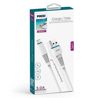 Phixi Force CB464T Esnek ve Güçlendirilmiş Type-C USB Şarj ve Data Kablo