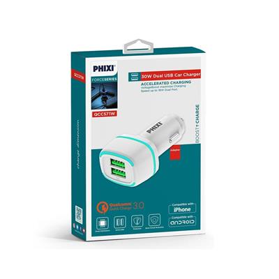 Phixi Force QCC571W Çift Çıkışlı Araç Şarj Adaptörü Beyaz 
