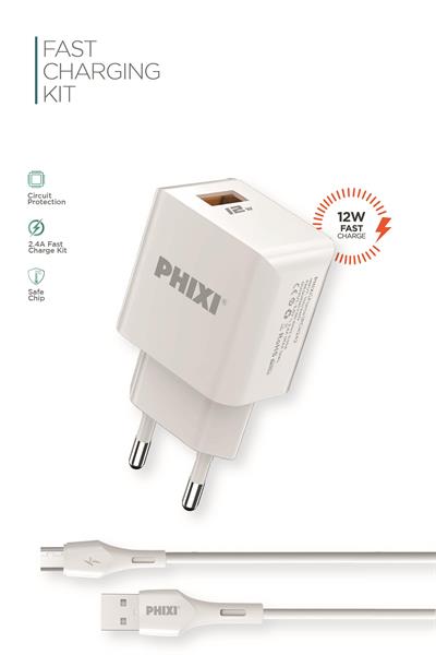 Phixi Force PCH242M Akım Korumalı 2.1A Micro USB Kablolu Şarj Cihazı