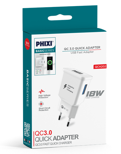 Phixi QCH202 Basic 12V / 3A Qualcomm 3.0 Hızlı Şarj Adaptörü