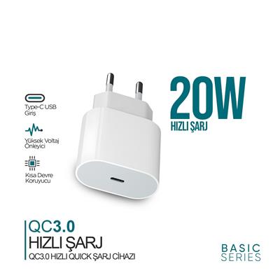 Phixi QCH220 Basic 20W Qualcomm 3.0 Hızlı Şarj Adaptörü