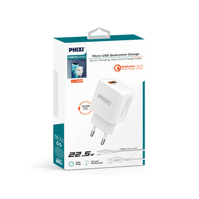 Phixi Force QCH243M Akım Korumalı 3.0A Micro USB Kablolu Şarj Cihazı