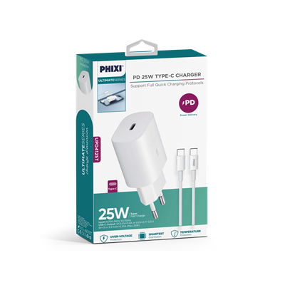 Phixi Ultimate UPD4125T 25W PD Girişli TYPE-C Hızlı Şarj Cihazı Siyah