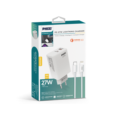Phixi Ultimate UPD4225L 27W PD Çift Çıkışlı Lıghtnıng Hızlı Şarj Adaptörü