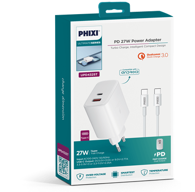 Phixi Ultimate UPD4325T 27W PD Çift Çıkışlı TYPE-C Hızlı Şarj Cihazı