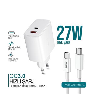 Phixi Ultimate UPD4325T 27W PD Çift Çıkışlı TYPE-C Hızlı Şarj Cihazı