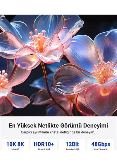 Profesyonel 8K HDMI Kablo – 2.1 Versiyon, 48Gbps Hız, HDR10+ ve Dolby Atmos Destekli Ultra Net Görüntü 3 METRE (YK-3569)