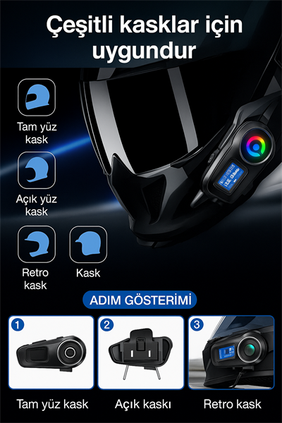 Motosiklet Kask Bluetooth Intercom – FM Radyolu  Su Geçirmez Q58-Max