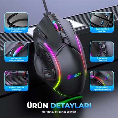 RGB Gaming Mouse – Yüksek Hassasiyet Profesyonel Oyuncu Mouse (X15)
