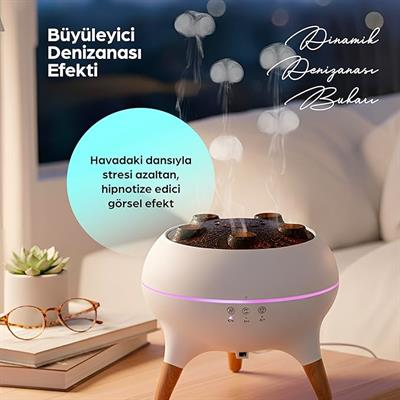 Robeve V80 Jellyfish Hava Nemlendirici Deniz Anası Efektli Ultrasonik Buhar Makinesi  Kumandalı, LED Işıklı & Sese Duyarlı Ritim Modlu 