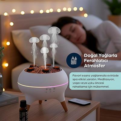 Robeve V80 Jellyfish Hava Nemlendirici Deniz Anası Efektli Ultrasonik Buhar Makinesi  Kumandalı, LED Işıklı & Sese Duyarlı Ritim Modlu 