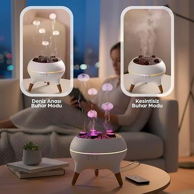 Robeve V80 Jellyfish Hava Nemlendirici Deniz Anası Efektli Ultrasonik Buhar Makinesi  Kumandalı, LED Işıklı & Sese Duyarlı Ritim Modlu 